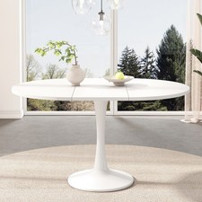 White Round/Oval Extendable Dining Table 100-140x100cm Table for 4-6 Seater