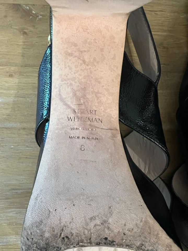 Stuart Weitzman Jerry Sandal Size 8 Black Pebble Leather Block Heel Slingback - Image 4 of 4