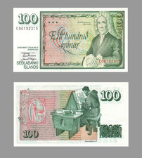 Sedlabanki Islands, 100 Kronur, Eitt Hundrad Kronur, 1961, Reproduktion