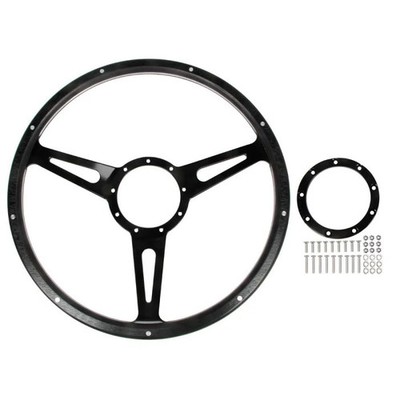 CJ Classics Steering Wheel 15? 9-Bolt Black Forest With Black Slotted Spokes