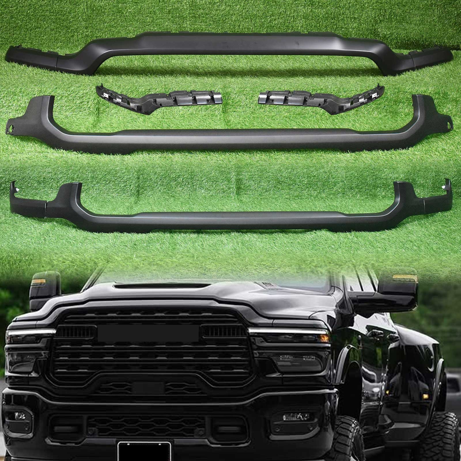 For RAM 2500 3500 4500 2019-24 Front Bumper Upper Lower Grille Molding Trim BLK