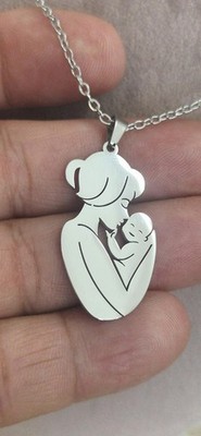 Halskette Mama und Baby Edelstahl versilbert 50cm Anhänger Mutterliebe Bij
