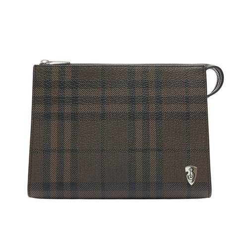 BURBERRY B Shield Clutch Bag Dark Brown Black Calfskin Leather 8102946