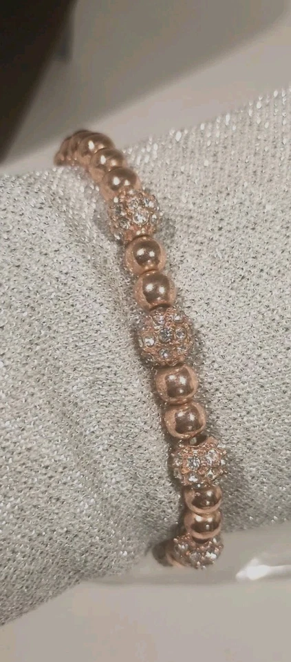 Pulsera Michael Kors Rosa Dorado Cuentas Y Cristal MKJ Brilliance Collection Foto 3 de 4