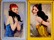 BA68 Swap Playing Cards 2 VINTAGE ENGLISH BARRIBAL ART GLAMOUR LADIES & CAT