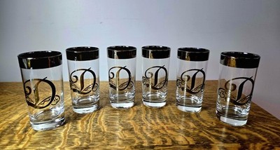 6 Handsome Monogram Platinum (''D'') Highball Glasses  Glastonbury
