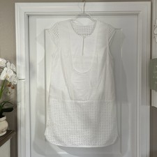 J. CREW CAP SLEEVE KEYHOLE NECKLINE SQUARE EYELET LINED DRESS WHITE MEDIUM - EUC