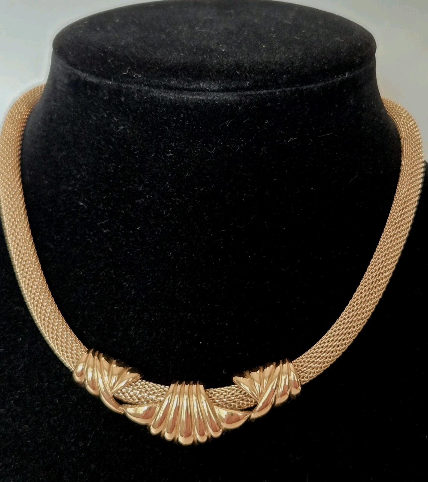 Monet Gold Tone Mesh Collar Necklace Statement Choker Vintage Signed