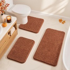 3 PCS Burnt Orange Bathroom Rugs Mats Set 20x20 16x24 20x30 Inch Washable
