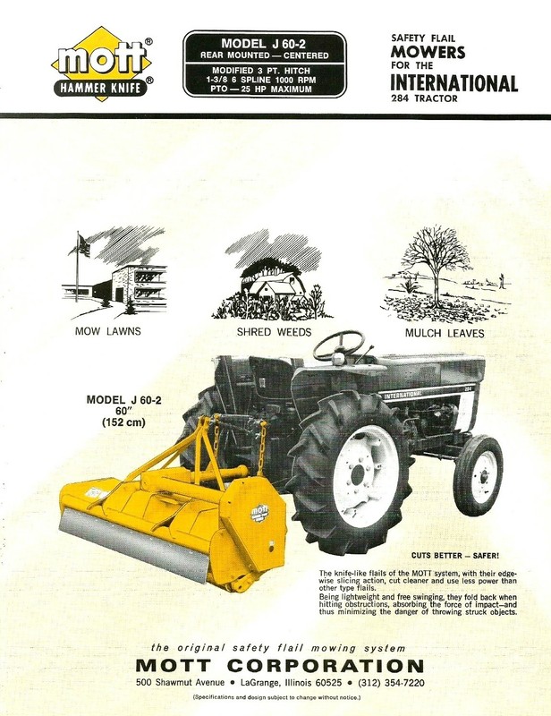 Mott Mower for International 284 sales flyer IH 2p