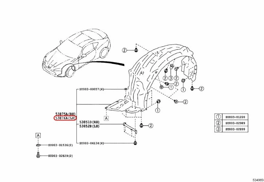 Toyota Genuine 86 Scion FR-S Fender Liner RH Toyota SU003-06093 OEM - Imagem 3 de 4