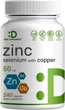Deal Supplement Zinc 50mg with Selenium + Copper, 240 Capsules, 8 Month Supply