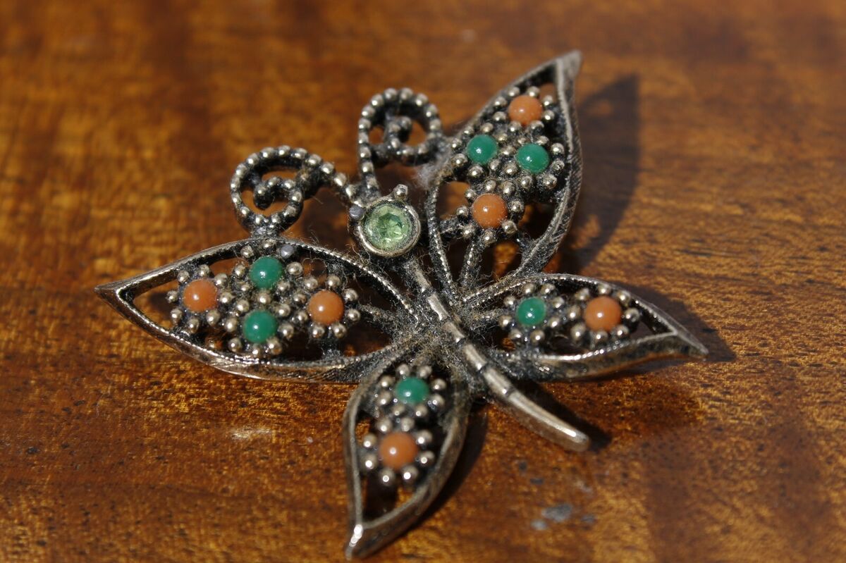 Marcasite Butterfly Brooch - Orange Enamel Marcasite Butterfly Brooch - Orange Enamel
