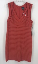 Adrianna papell Sz 16 pleated banded cut away shoulder sheath bodycon Orange NWT