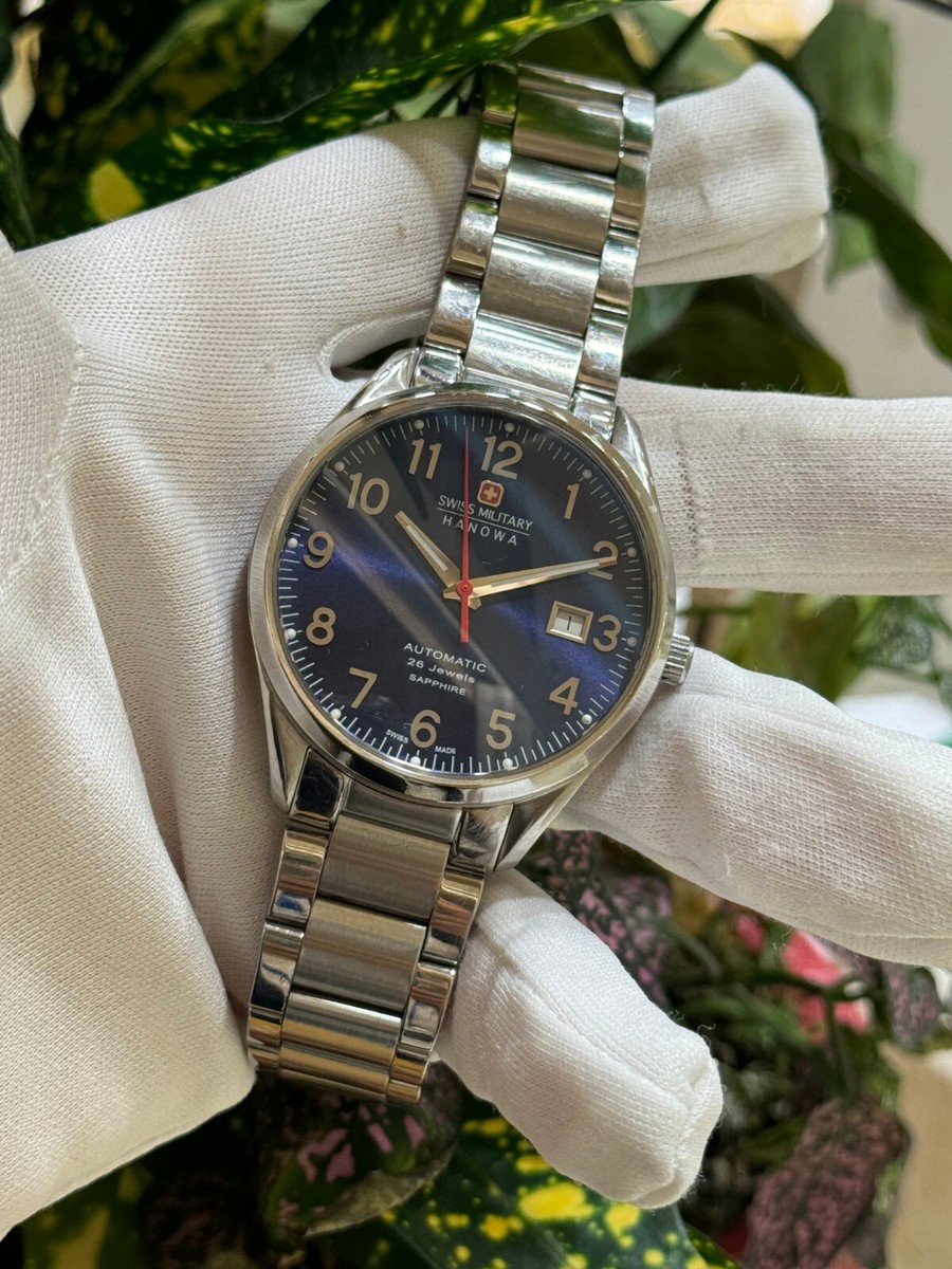 Swiss Military Hanowa Watch Automatic 26 Jewels Blue Dial Mens