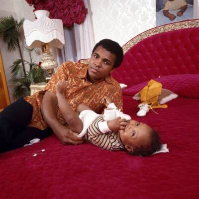 Muhammad Ali changing the diaper of his son Ibn Muhammad Ali - 1973 Old Photo