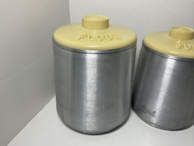 Vintage Kromex Aluminum Canisters Set 4 Yellow Lids Nesting
