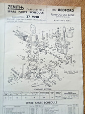 BEDFORD CA VAN ZENITH CARBURETTOR PARTS DATA 1957 DESCRIPTIVE LEAFLET