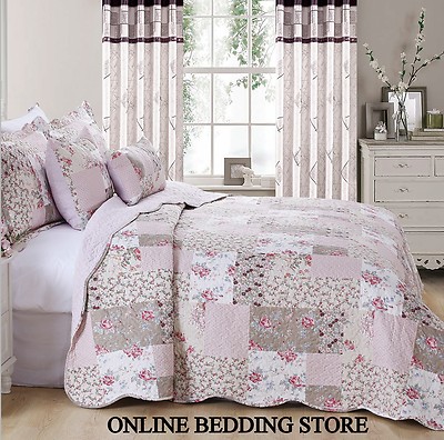 Schöne Blumenmuster Vintage Patchwork (Zürich) gesteppte Bettwäsche & 2 Kissen Shams