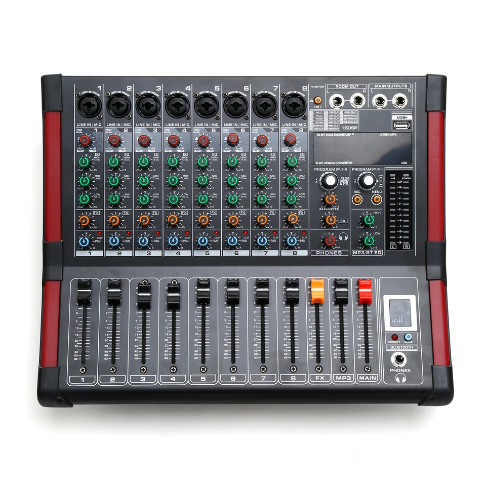 8 Channel Amplifier Power Mixer Bluetooth TRS Audio Mixing w/ USB Slot 16DSP New - Image 4 of 4