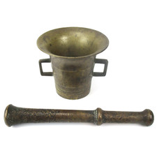 Alter Messing Mörser mit Pistill Massiv Brass Mortar With Pestle Vintage Patina