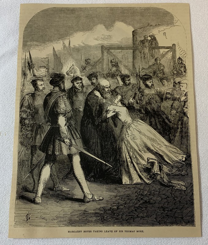 1877 magazine engraving ~ MARGARET ROPER TAKING LEAVE OF SIR THOMAS MORE