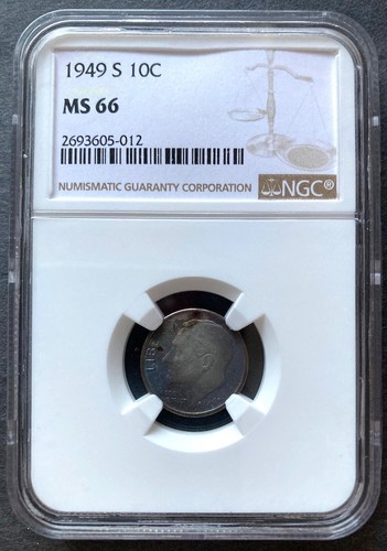 1949 S Roosevelt Dime NGC Graded MS66 w/obverse & reverse toning. - Picture 5 of 6