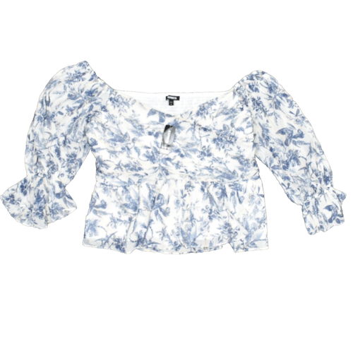NEW Express Polyester Blue Floral Flowy 3/4 Sleeve Off the Shoulder Top Size XL