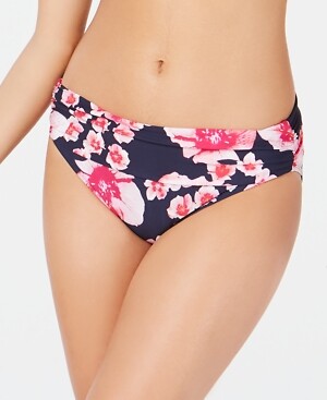 DKNY NAVY FLORAL PRINT Printed Fold-Over Bikini Swim Bottom, US X-Small 