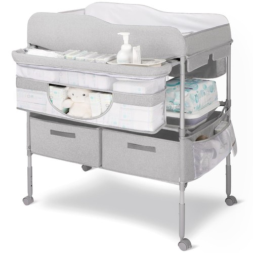 TIWALVIS Portable Baby Changing Table with Wheels Adjustable Height and