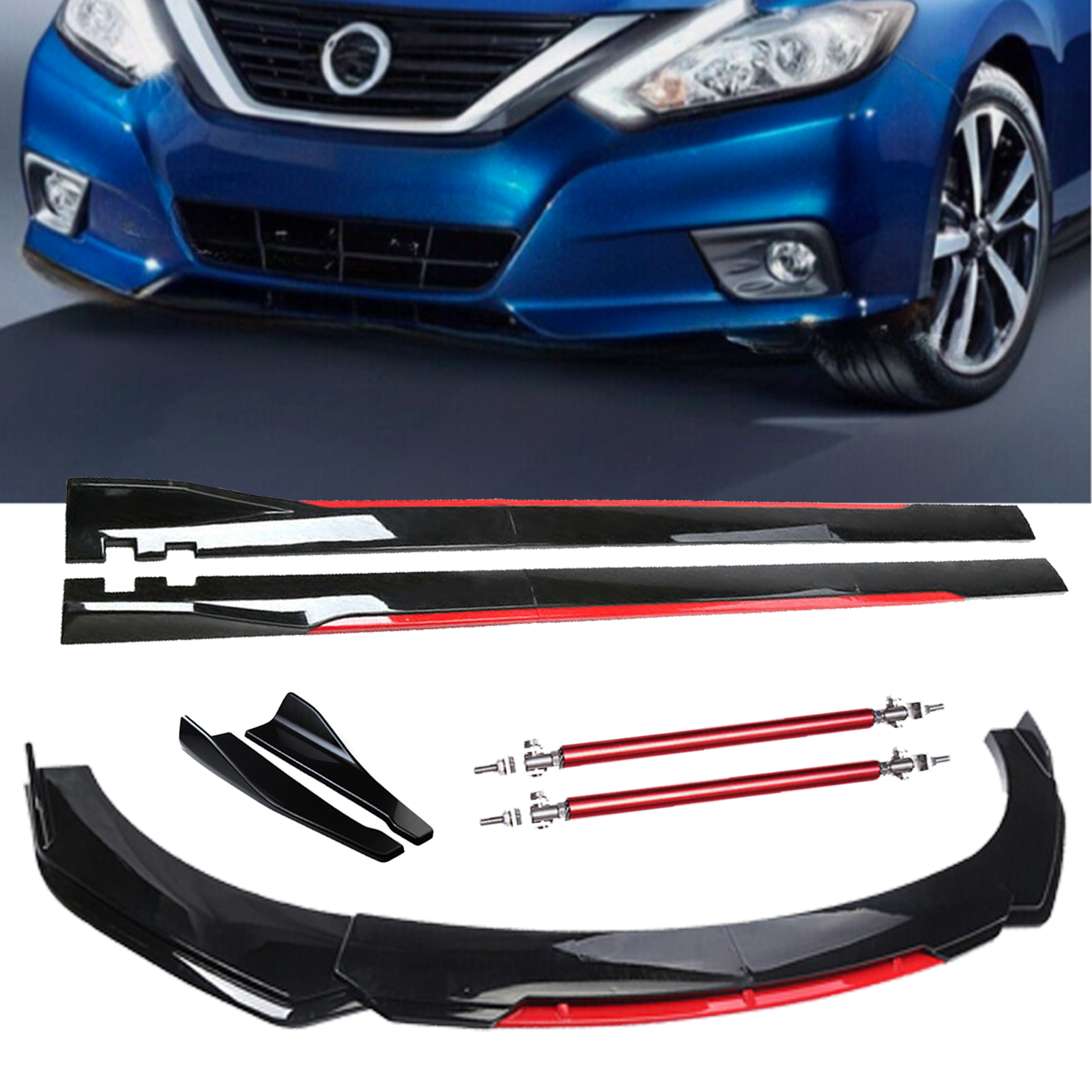 Nissan Altima Front Bumper Lip Spoiler Splitter Glossy Black Red