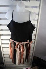 Shein Womens XL 12 Black Ribbed  Spaghetti Strap  Striped Skort Dress