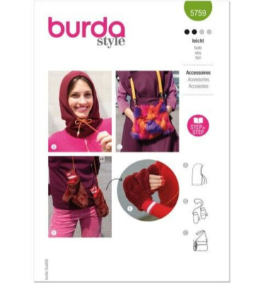 Burda 5769 Winter Accessories Mittens, Ski Style Hat & Muff Sewing Pattern