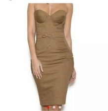 House Of Cb Corset Brown Nude Bodycon Midi  Dress Size XS