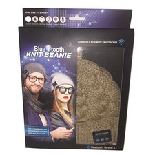 Beige/Tan Cable Knitted Bluetooth Beanie - Music, Hands-Free Calls