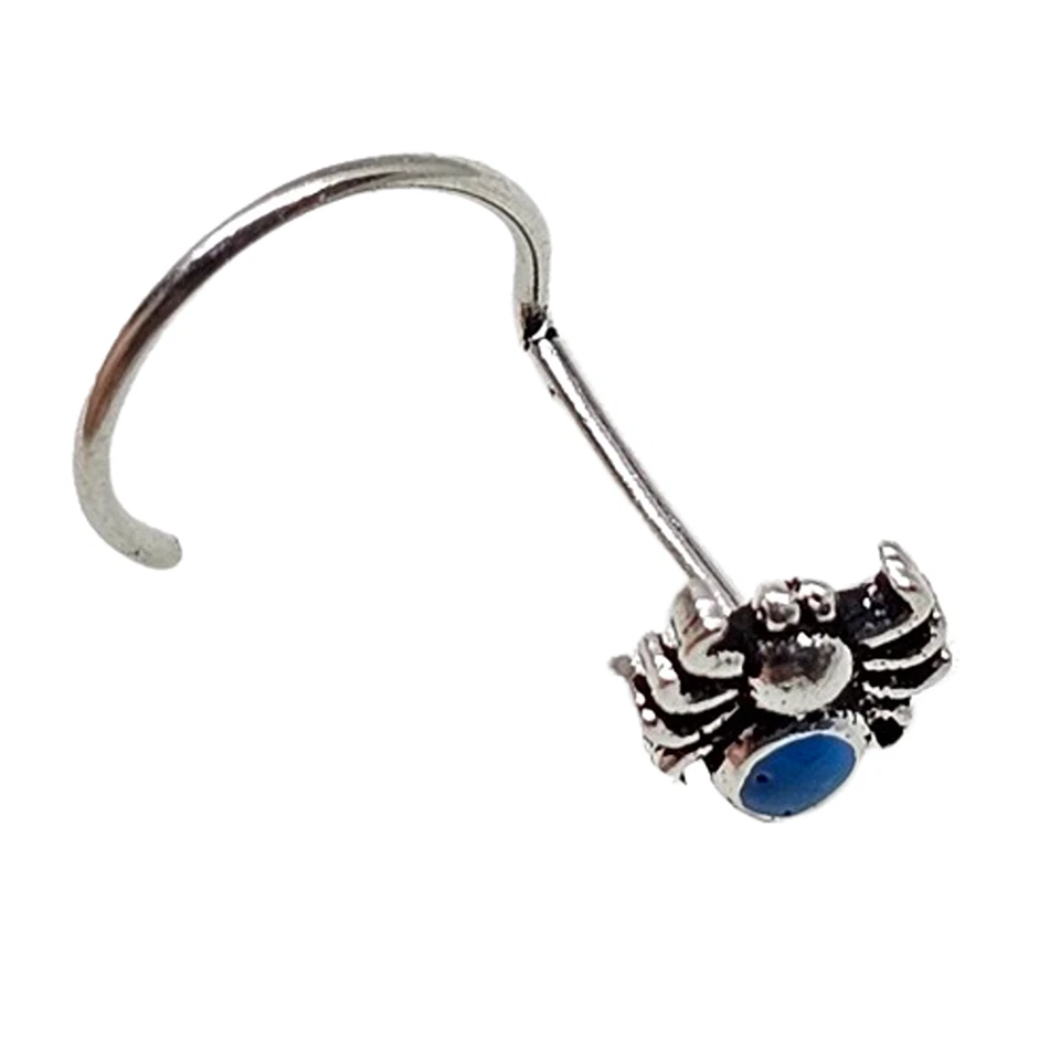 Borchia naso ragno smalto blu 22 g (0,6 mm) argento 925 ricciolo piercing cor... - Immagine 3 di 4