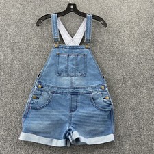 Tommy Hilfiger Bib Overall Jean Shorts Girls Large 12-14 Roll Up Denim Pockets