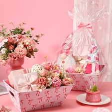 24 Pcs Valentine's Day Empty Gift Basket Bulk to Fill for DIY 8" x Pink Bow