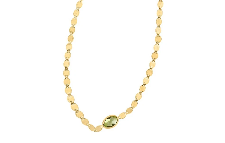 14k Solid Yellow Gold 6.5" - 7" Peridot Gemstone 2.2MM Mirror Chain Bracelet