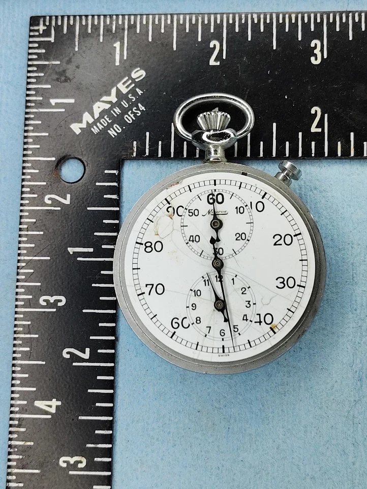 Mens Minerva Pocket Manual Wind Up Vintage Stop Watch Parts As Is lot - Image 3 of 3