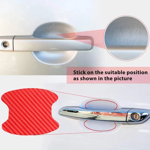 Red Carbon Fiber Car Door Handle Protector Film Anti Scratch Sticker 4PCs Set image 4