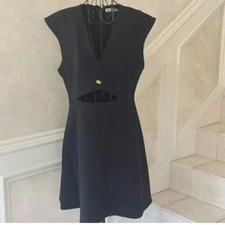 HALSTON HERITAGE Cap Sleeve V-Neck Bonded Crepe Dress Turn Lock Detail Size 8