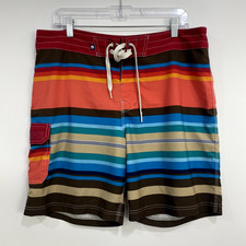 Sperry Top Sider Mens Swim Trunks Size 34 Orange Stripped Board Shorts