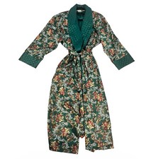 VTG Victoria's Secret Robe Women M/L Green Floral Gold Label 90s Kimono Satin
