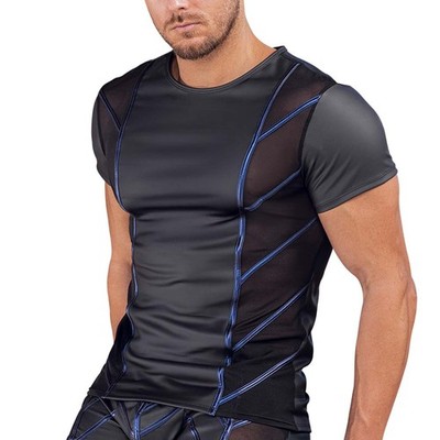 Shirt Herren Dessous sexy Mattlook Oberteil schwarz mit Metallic Streifen ''Smith