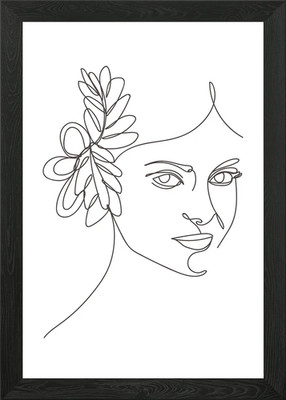 Blumen Frau Linienzeichnung Gerahmtes Wandbild Poster Leinwanddruck Bild