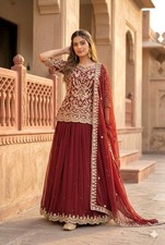 New Presenting Faux Georgette Maroon Top Lehenga With Dupatta For Ethnic Wear