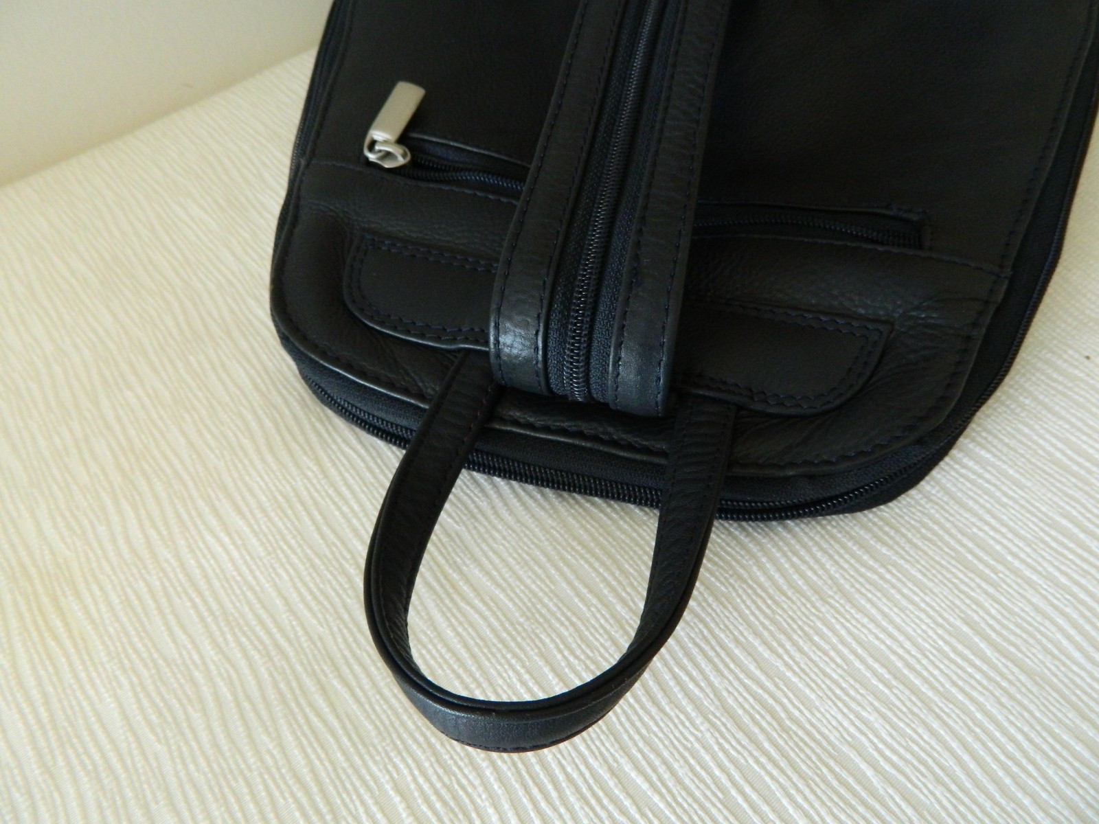 GENUINE LEATHER BACKPACK Trapezoid Solid Black Me… - image 12