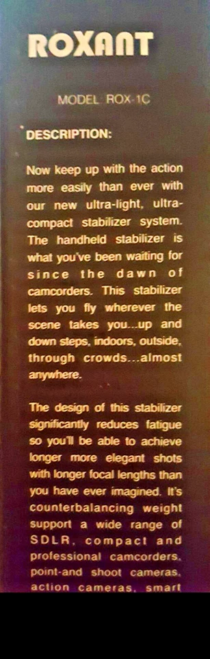 ROXANT VIDEO CAMERA STABILIZER MIDNIGHT BLACK LOW PROFILE HANDLE - NIB - Image 3 of 4