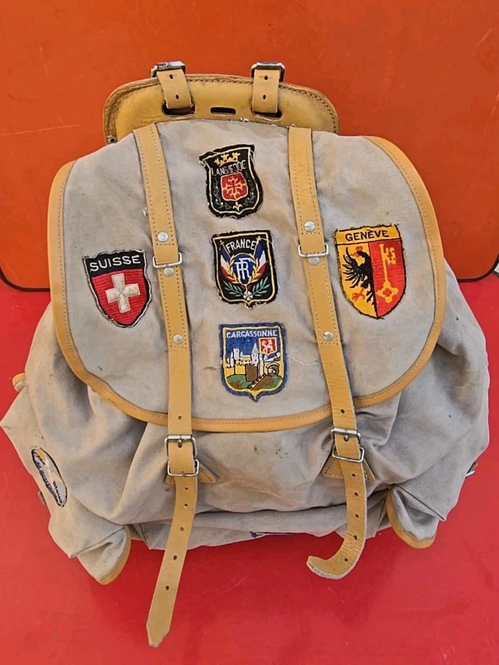 Sac à dos LAFUMA  de randonnée Vintage Ancien 1930-49 + Écussons Alpinisme Alpin - Photo 3/4